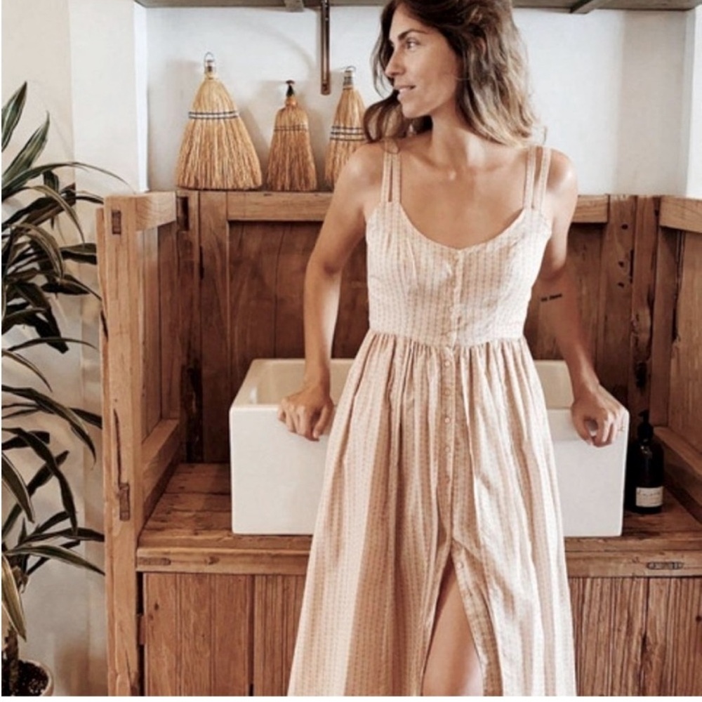 Christy Dawn Cream Pinstripe Button-Front Sundress